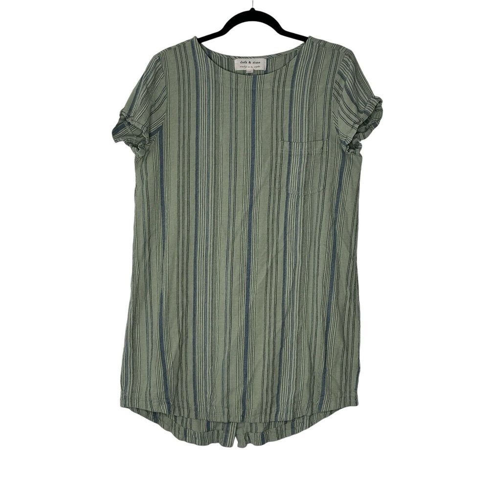 Anthropologie Cloth & Stone Mini Tunic Dress Women Medium Green Linen Blend